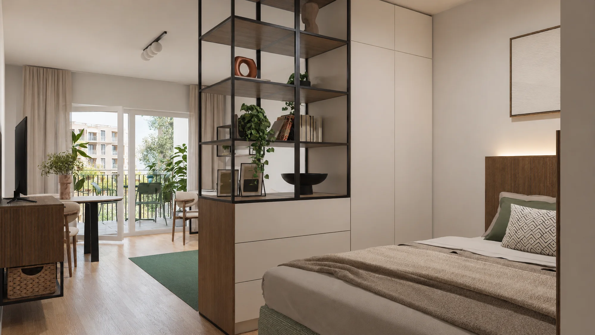 Wohnzimmer mit großen Fenstern in einer Neubauwohnung im Wohnquartier Joseph in Bayreuth